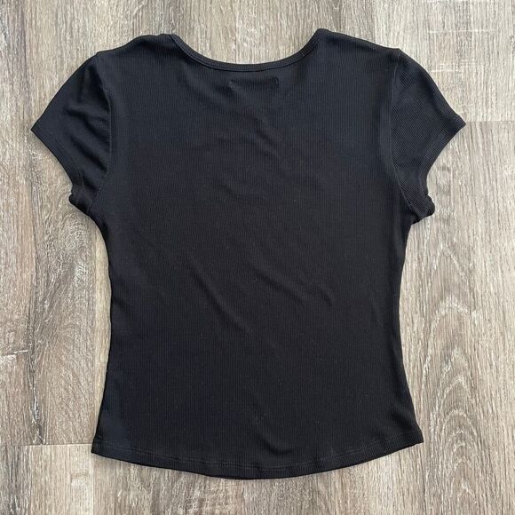 Reformation Jeans Ribbed Short Sleeve Baby Tee Black - Size: Small - Picture 7 of 7
